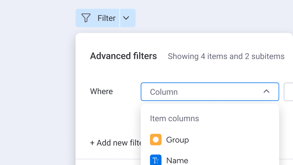Subitem filter dashboards